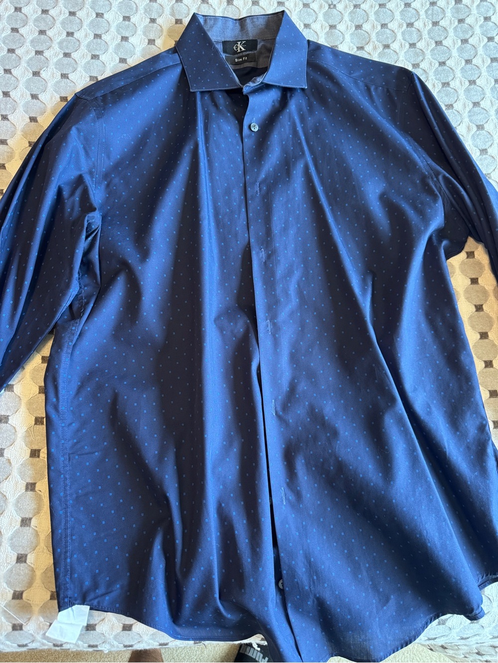 Calvin Klein Men’s Dark Blue Micro-Dot Dress Shirt